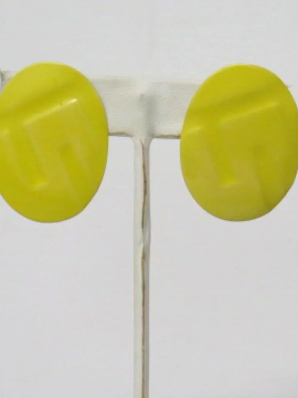 Vintage Yellow Oval Clip On Earrings Retro Statement Costume Jewelry